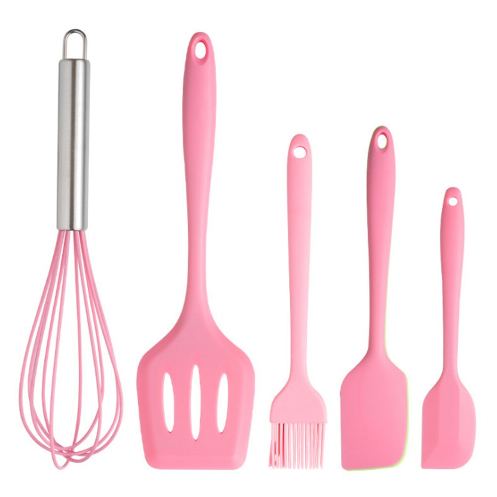 5 Pieces Silicone Cooking Utensils Spatula Set Non-Stick Heat-Resistant Turner for Cooking Baking Kitchen Tools with Oil Brush