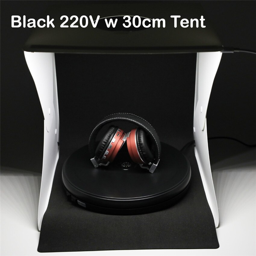 Photo 360 Degree Electric Rotating Turntable 10" 25cm Led Light Black White for Photography Studio, Max Load 10kg, 220V / 110V: Black 220V w tent