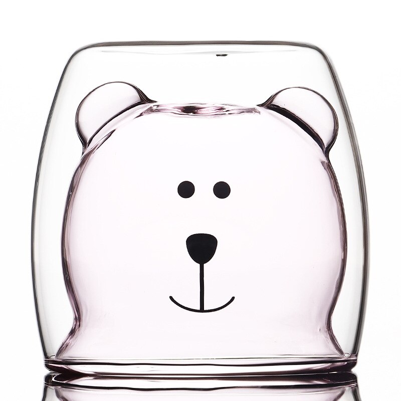 Söt björn dubbelskikt kaffemugg dubbel glas kopp kartong djur mjölk glas dam söt jul