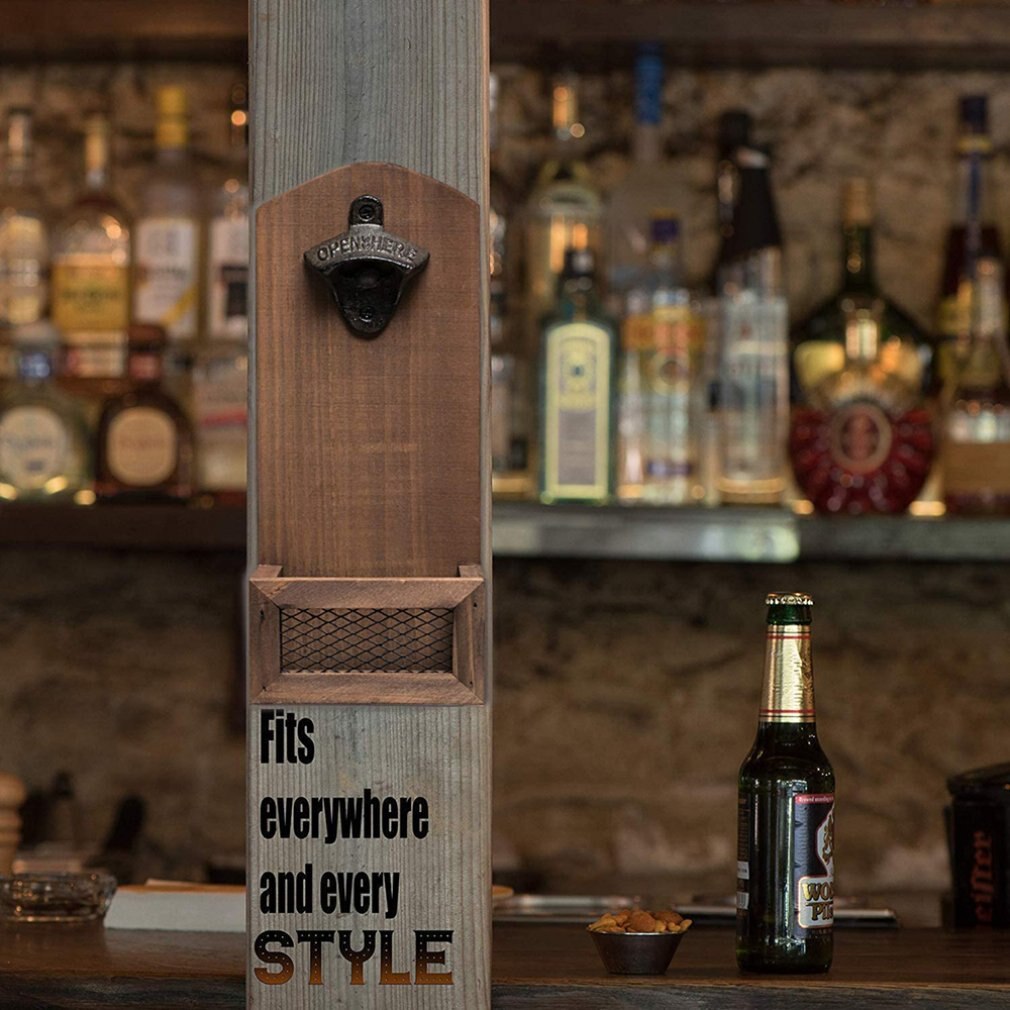 Tire-bouchon mural en bois, ouvre-bouteille de bière, couleur rétro, en fonte