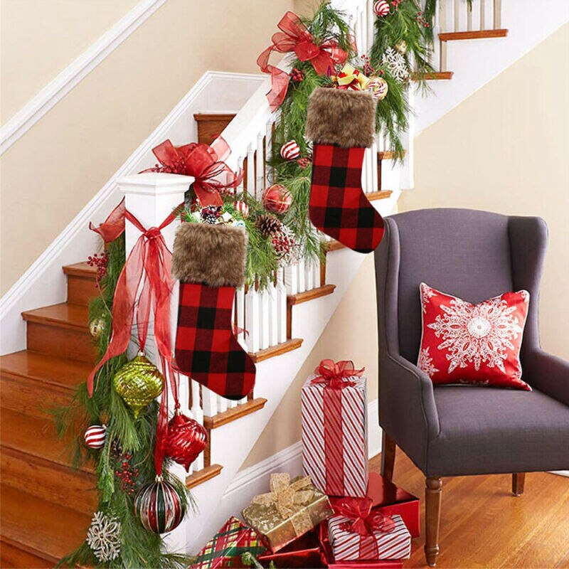 Check Buffalo Plaid Kerstsok Bag Holder Xmas Boom Ornamenten Decor