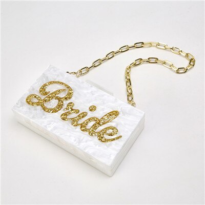 Letter Name Bride Wedding Party Travel Lady Female Acrylic Box Clutches Purse Wallet Small Square Messenger Bag bolsa feminina: short chain