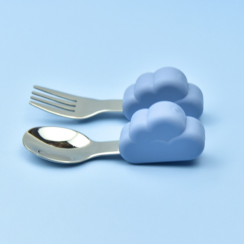 Soft Spoon for Baby Feeding Toddler Tableware Set Stainless Steel Utensil Cloud Toddler Dinnerware Cartoon Infant Spoon Fork: Bucloud