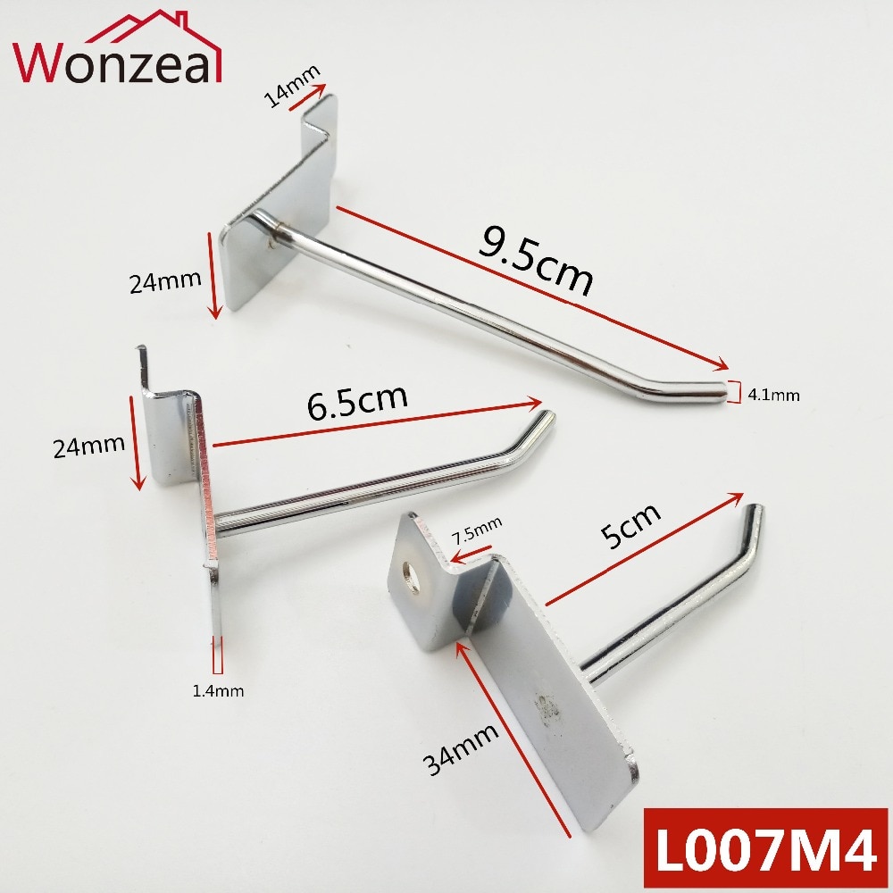 2 stuks/partij dia . 4mm displayhaken koudgewalst stalen pegboardhaken enkele slatwallhaken lengte 5cm/7cm/10cm/14cm/19cm/24cm/29cm