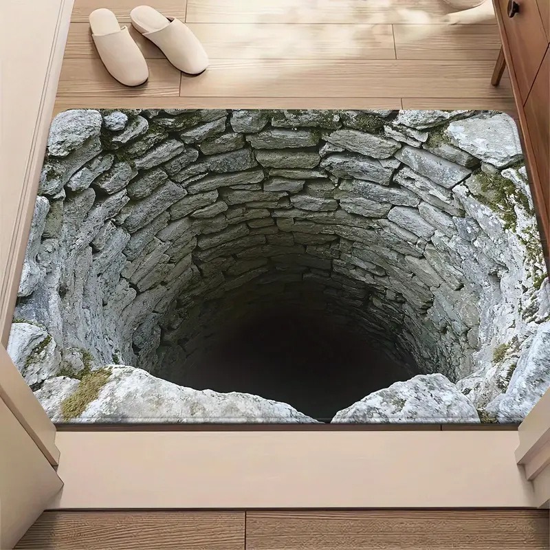 Front Door Mat Entrance Brick Bottomless Hole Area Rug 3D Trap Optical Visual Illusion Rugs Playroom Floor Carpet Mat: 400mm x 800mm / Yellow