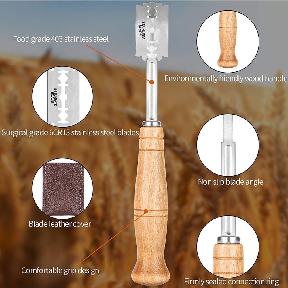 Bread Lame Dough Scoring Knife Dough Making Slasher Tool Breads Cutting Scraper Baking Knife Cutter with Blades Arc Curved Knife