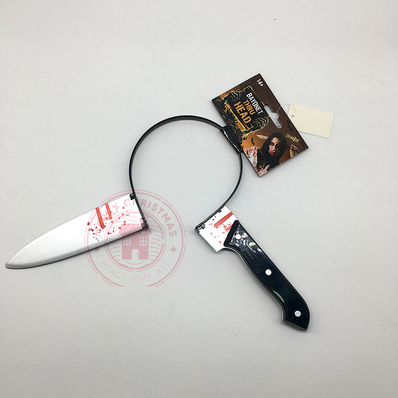 Nueva ropa de terror para Halloween, cuchillo para cabeza, tijeras, jeringa, diadema terrorista, disfraz de , juguete para trucos, accesorios de parodia: Verde menta