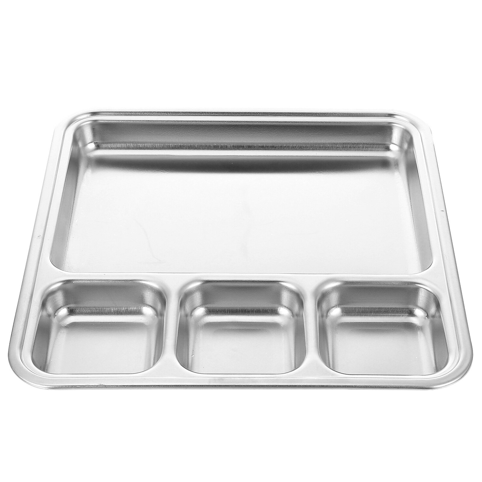 1Pc Practical Simple Food Divided Plate Multi-grids Barbecue Plate Food Plate: Silver-1
