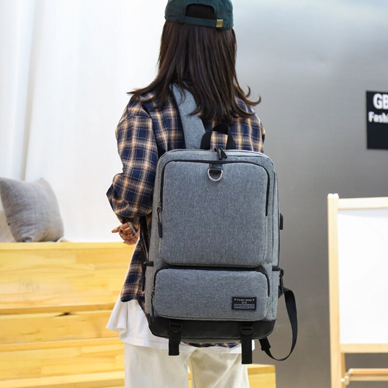 Men&#39;s Backpack Casual Business Laptop Backpack Male USB Socket Teen Student Schoolbag Women&#39;s Daily Work Bag Black Gray Blue