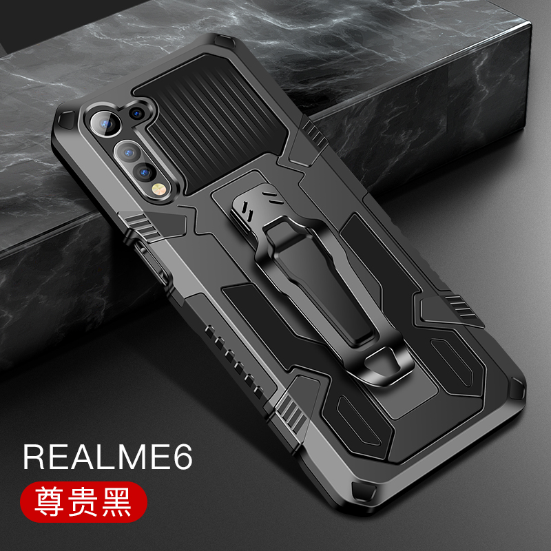 Armor Case Voor Oppo Realme 6 Shockproof Riemclip Holster Cover Voor Oppo Realme 6 6i RMX2001 Realme6 Coque Funda: For OPPO A93 / Black