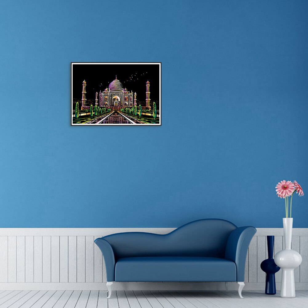1 Set Taj Mahal Scraping Painting Drawing Paper Colorful Scratch Art Kids Adult Scratch Art Doodle Scraping Painting Puzzle