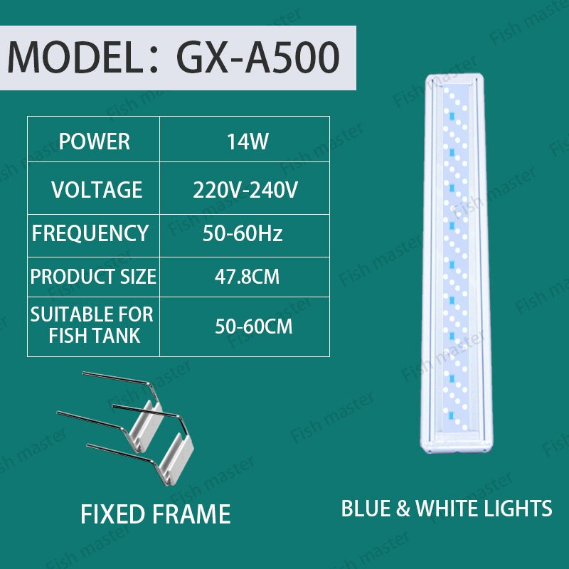 Fish tank light led light aquarium full spectrum brightening waterproof lighting grass tank light energy grass lamp: 50CM white and blue