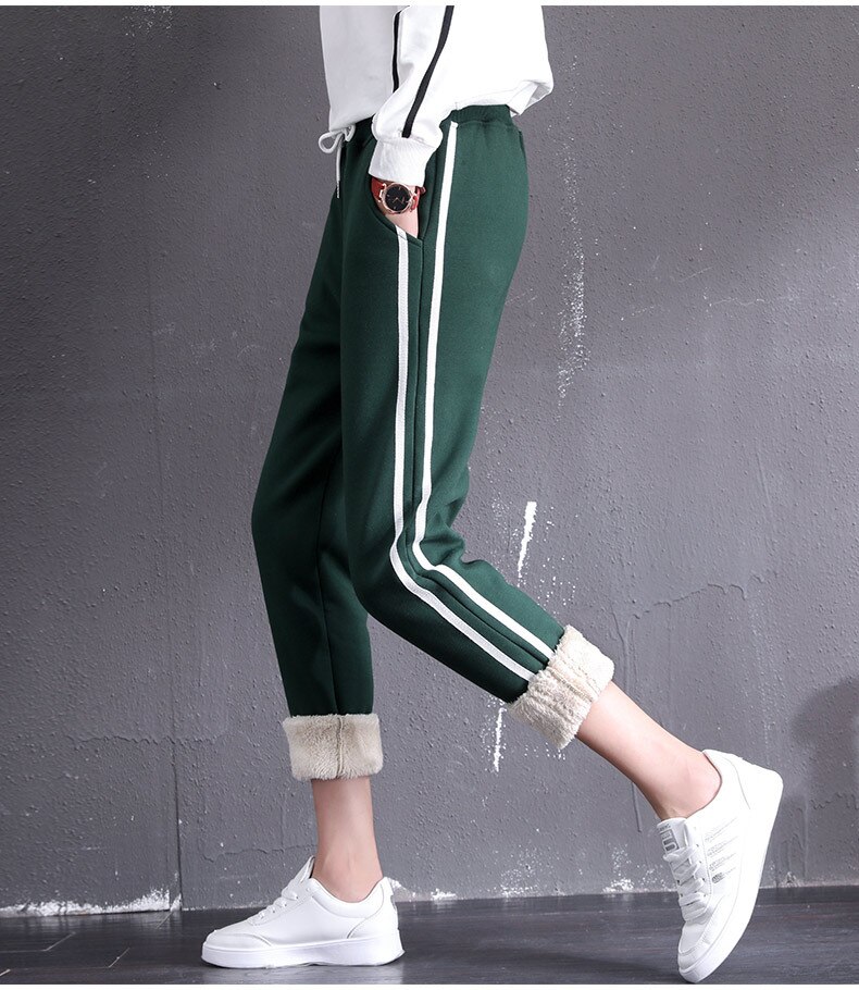 Dames joggingbroek winter fleece dikte warme broek harem thermische damesbroek hardlopen joggen vrije tijd casual fitnessbroek: Groente / S