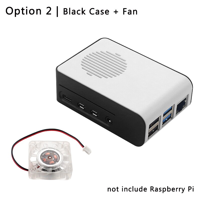 Raspberry Pi 4 ABS Case with Backlight RGB LED Fan Plastic Red White Shell Housing for Raspberry Pi 4 Model B: Black