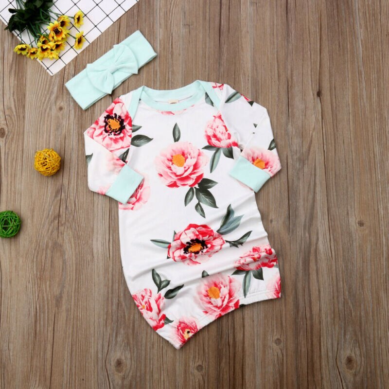 Baby Meisjes Pasgeboren Inbakeren Lange Mouwen Outfits Bloemen Romper Deken Mooie