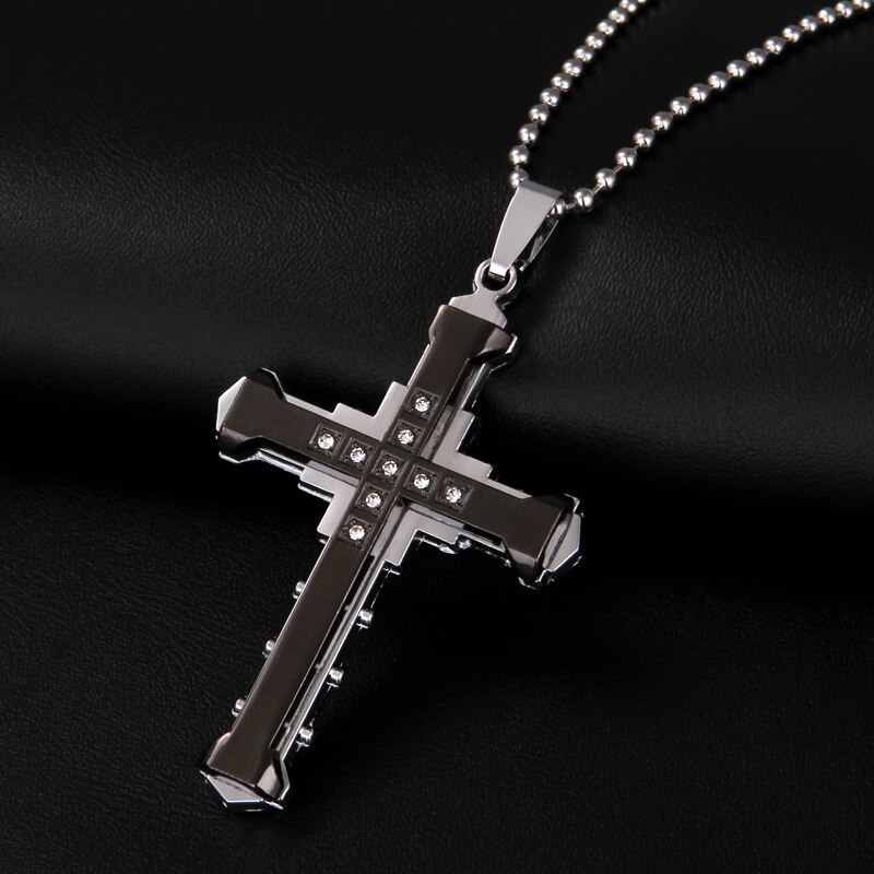 Kruis Ketting Met Dubbele Kristal Set Mannen Hanger Ketting Jesus Dark Knight Ketting Voor Mannen Wearring