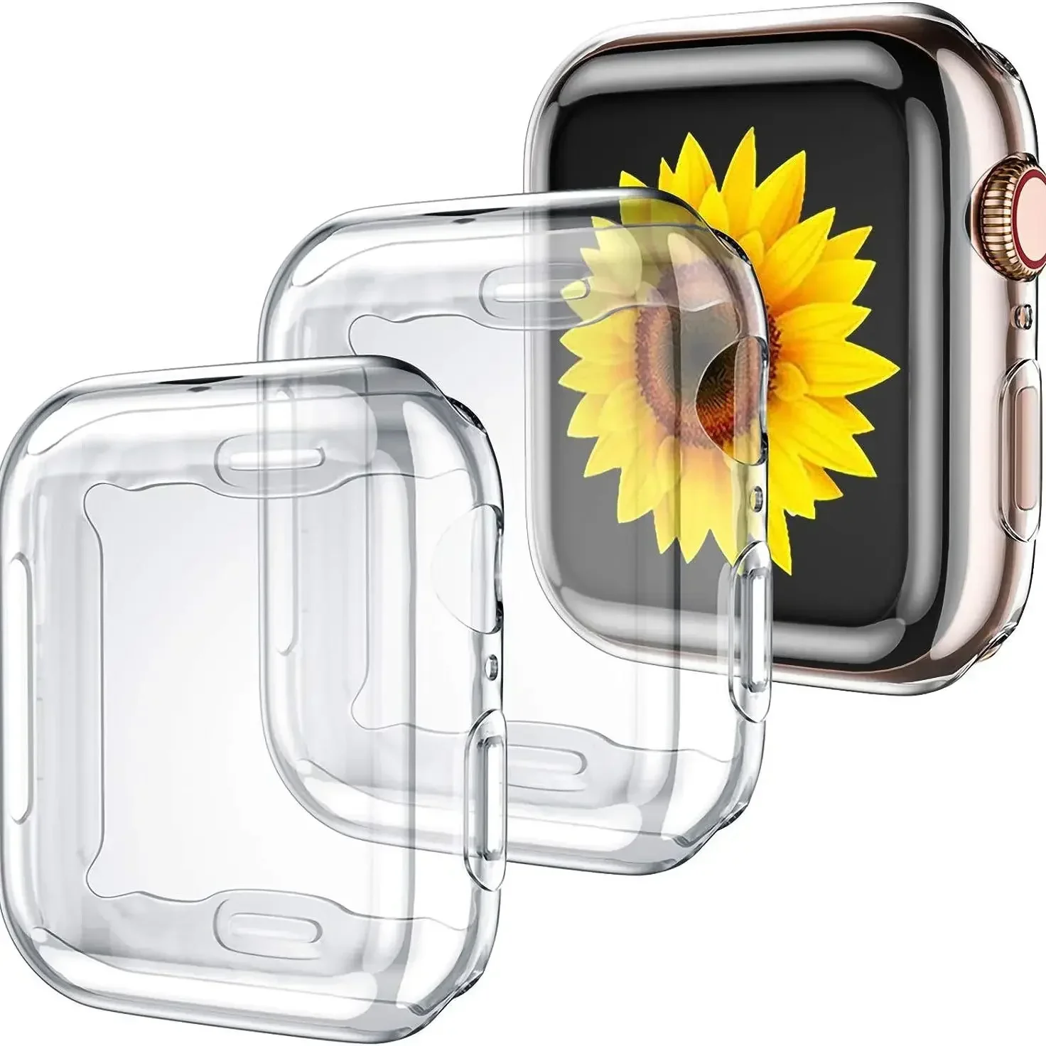 1/2 Uds cubierta transparente para Apple Watch funda 45mm 41-44-40-38-42mm Protector de pantalla de parachoques de TPU totalmente transparente serie 9 8 7 SE 6 5 4