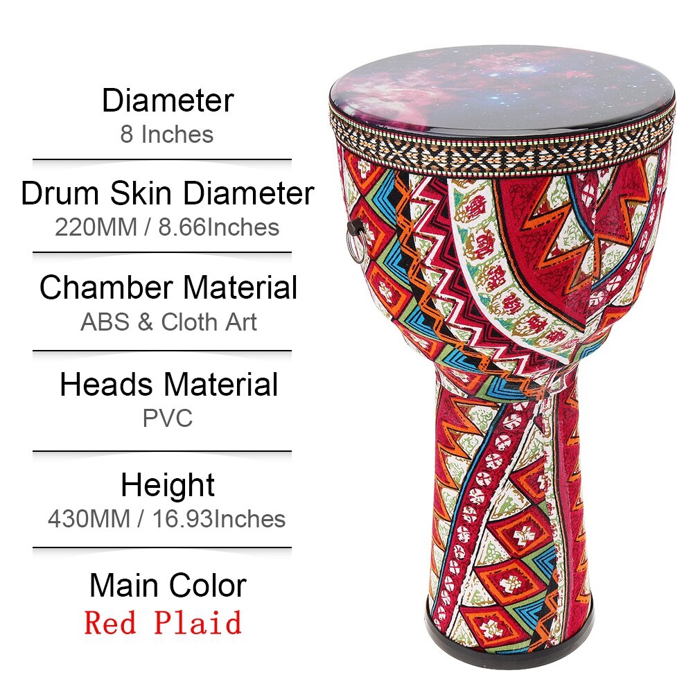 Trommer 8 tommer afrikansk djembe tromme farverig klud kunst abs tønde pvc hud børn hånd tromme percussion instrumenter: 1