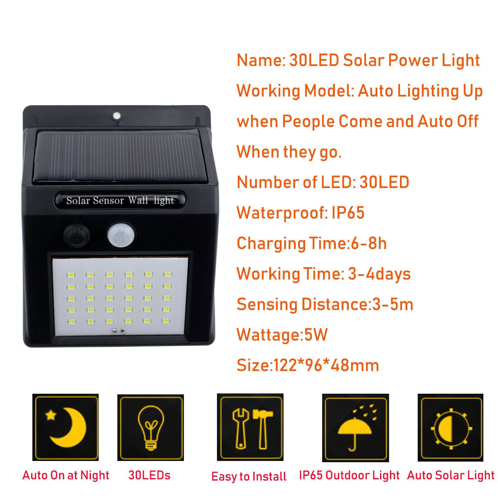 30LED Solar Power Motion Sensor Light PIR Security Outdoor Garden Wall Lamp