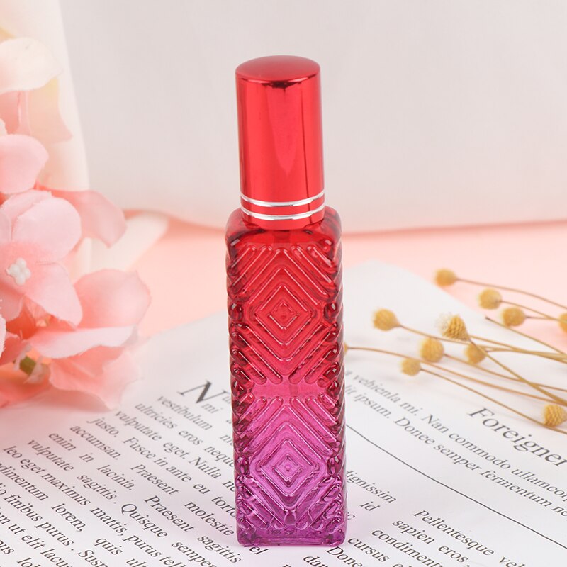 15ml Mini Fragrance Refillable Glass Vials Cosmetic Packaging Spray Bottle Colorful Square Glass Empty Perfume Bottle: red purple