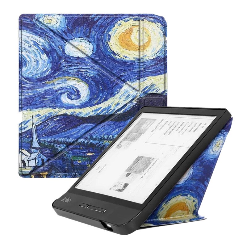 Folding Case Voor 7 "Rakuten Kobo Libra H2O E-Boeken Multi-Fold Pu Lederen Smart Flip Case cover Stand Voor Kobo Libra H2O + Film + Pen: Starry sky