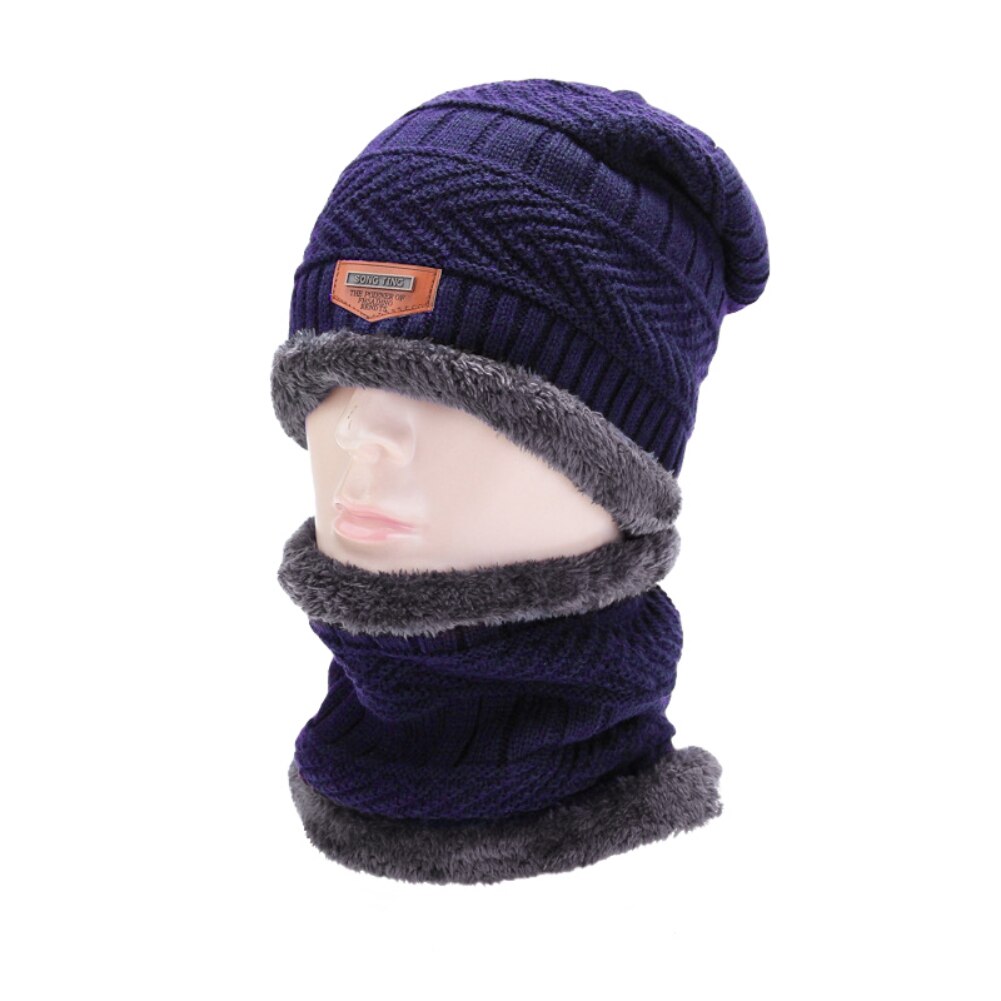 Conjunto de gorro y bufanda de esquí para hombre y mujer, gorros térmicos de punto, gorros de invierno: blue