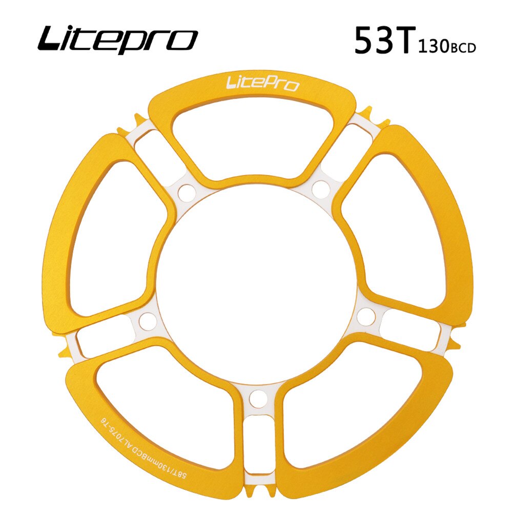Litepro-platos y bielas de aleación de aluminio, Piñón para bicicleta plegable, 53T, 56, 58T, 5 agujeros, 130BCD: 53T gold chainring