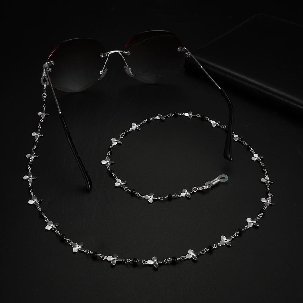 Teamer acrylique cristal noir perles lunettes chaîne femmes lunettes collier fleur métal lunettes de soleil cordon lanière sangles