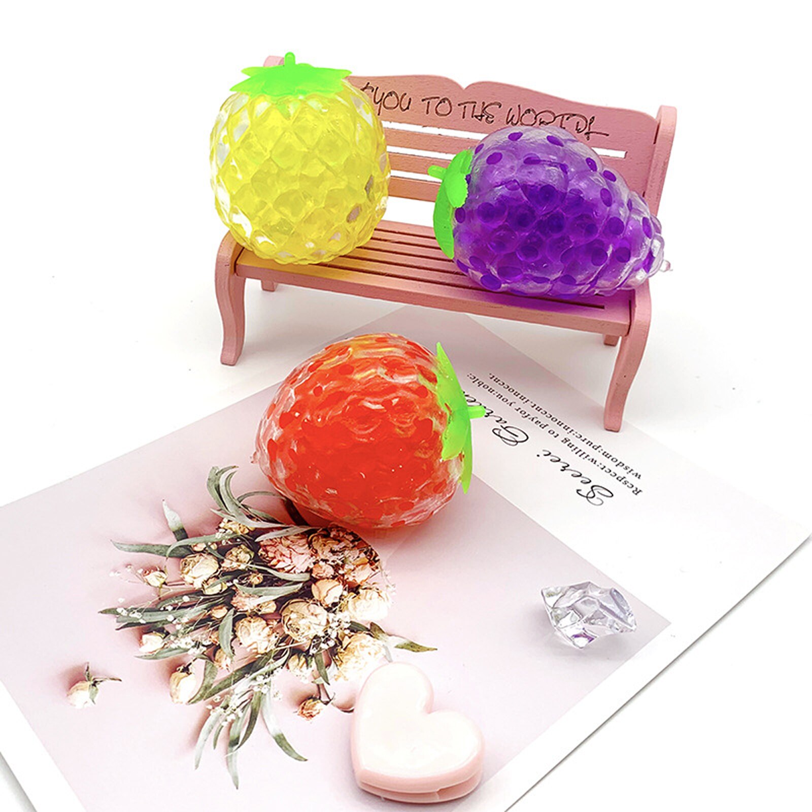 Colorful Soft Squeeze Fruits Ball Smashing Kneading Strawberry Grape Pineapple Decompression Toys (Color Random)