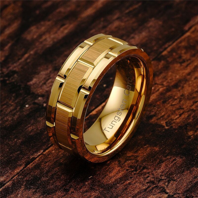 8Mm Mode Mannen Ringen Roestvrij Staal Vergulde Brushed Wedding Bands Anniversary Klassieke Sieraden Voor Mannen Party