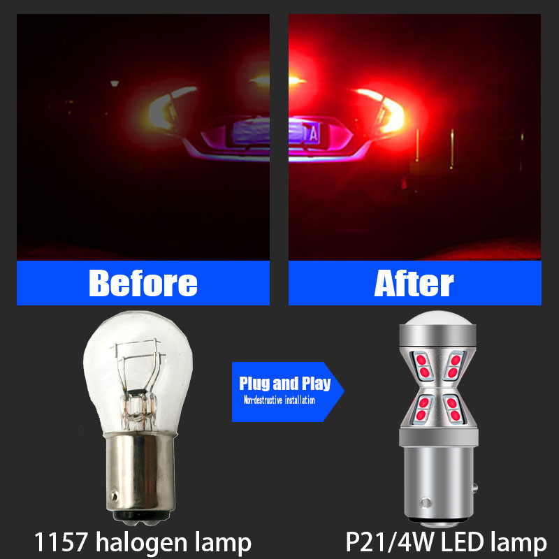 2PCS 1157 BAZ15D P21/4W Canbus Error Free LED Bulbs Super Bright Car Stop Lights Red White Brake Lights Reverse Lamps DRL DC 12V