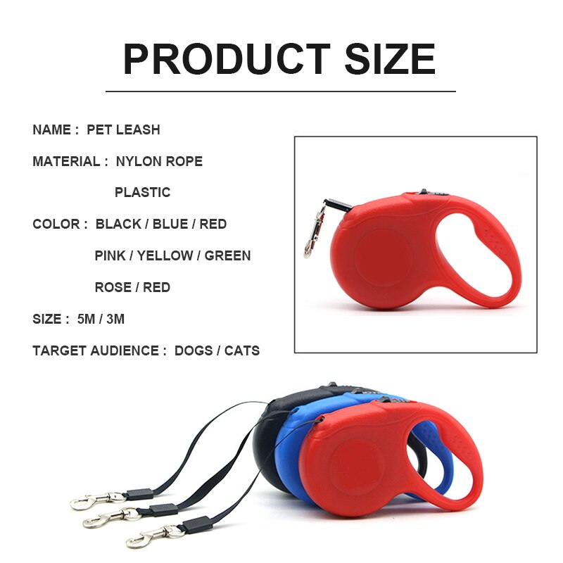 3M/5M Retractable Dog Leash Durable Automatic Flexible Dog Cat Nylon Traction Rope Lead Extending Pet Walking Leash Pet Supplies