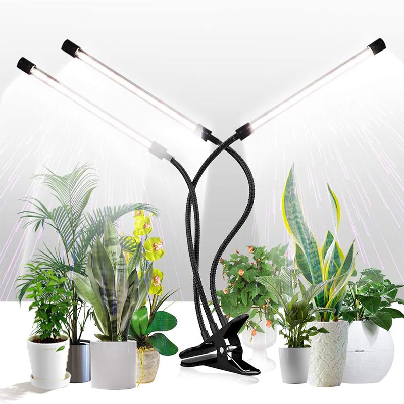 Plantengroeilicht, 5500K volledig spectrum clip LED-groeilamp voor kamerplanten Automatische timer en 5 dimbare niveaus (3 buizen)