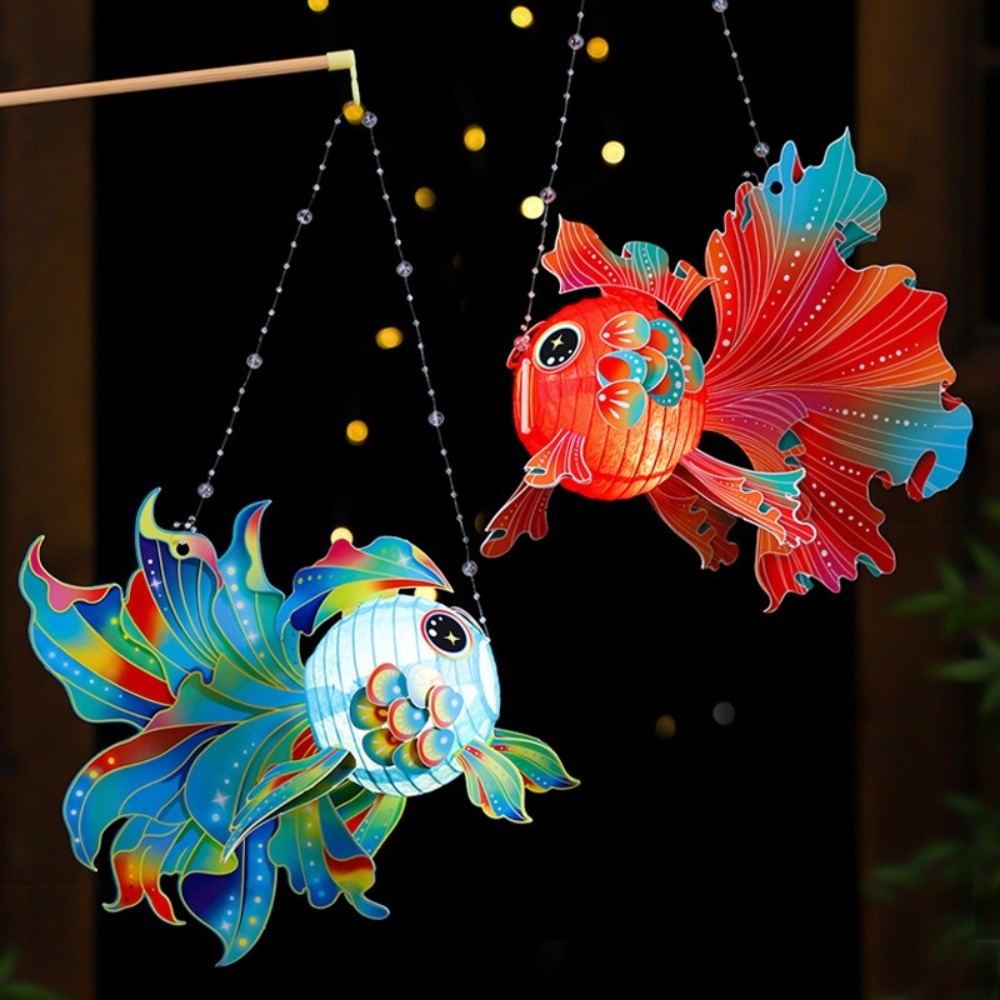 Lampion w stylu chińprzejrzeć z rybą złotą, świecący, ręcznie robiony lampion na Świędo Środka Jesieni, rękodzieło DIY, papierowy świecący lampion robić ręki na imprezę.