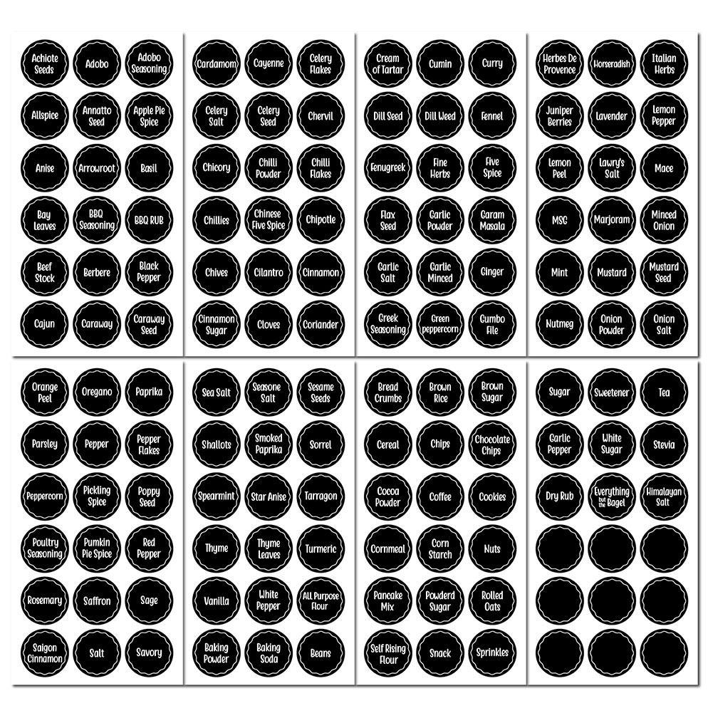 8 Sheet 144pcs Spice Sticker Reusable Container Jam Labels Kitchen Stickers Organizer Wall Sticker Home Decor Chalkboard Label