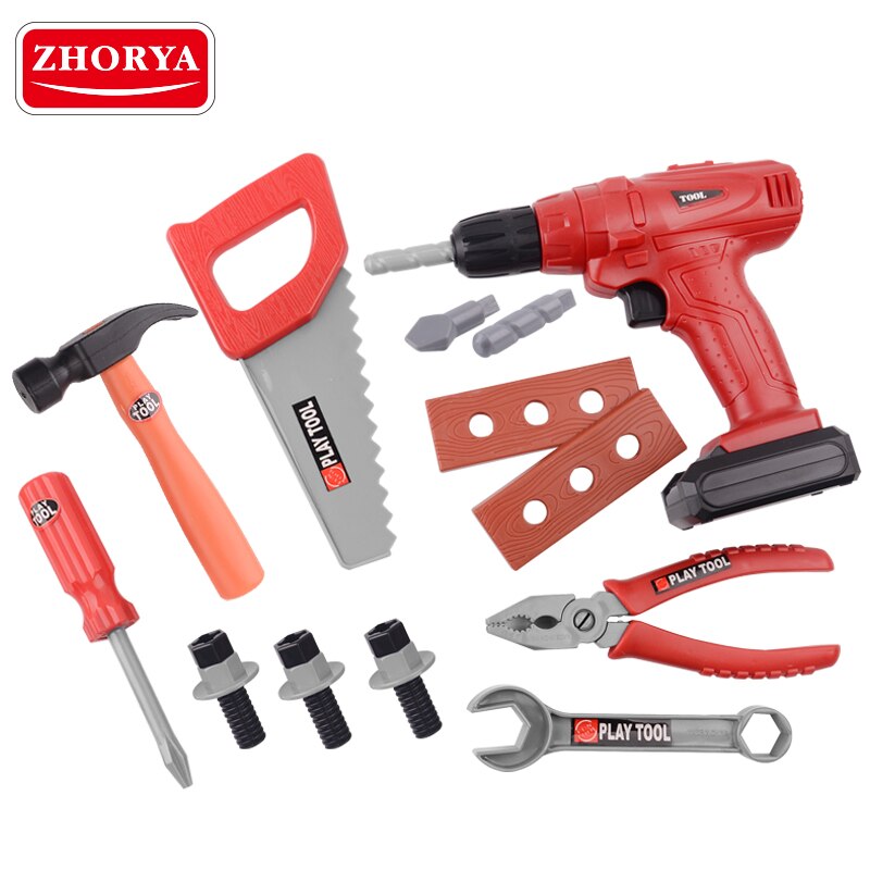 Zhorya 13pz Giochi di imitazione impostato di Strumenti di Riparazione Ragazzi Giocattolo Seghe Cacciavite Modello di Plastica Giocattoli di Simulazione per I Bambini Creatore Regalo