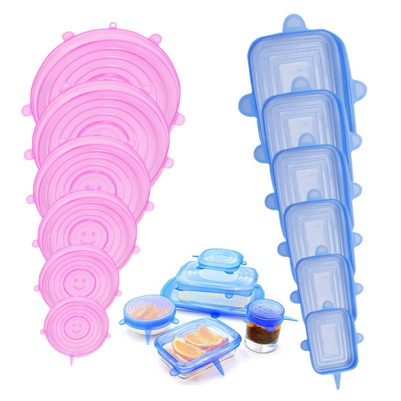 Couvercles réutilisables en Silicone extensibles, 6 pièces, bouchons frais, couvercle pour casserole, Pot, micro-ware, extensibles, couvercle magique