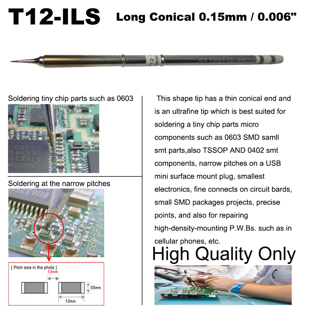 Punta de soldadura cónica de T15-ILS de 0,2mm para HAKKO FX-951, FX-950 de FX-952 FX-9501 FM2027, reemplazo de punta de hierro para soldar