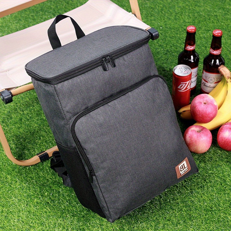 1 pièce, grand sac isotherme pour sac à dos à déjeuner isolé-refroidisseur de bière de voyage rectangulaire en tissu Oxford imperméable avec doublure PEVA: Black