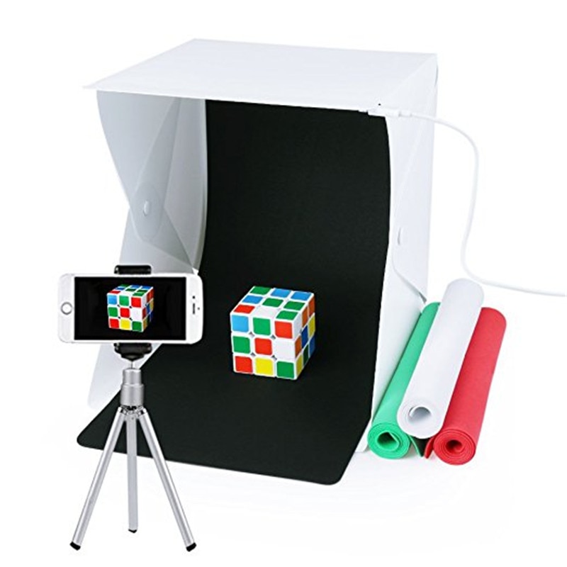 Draagbare Fotostudio, URiver Mini Klaptafel Top LED Licht Doos en Fotografie Verlichting Tent met 4 Backdrops Kit