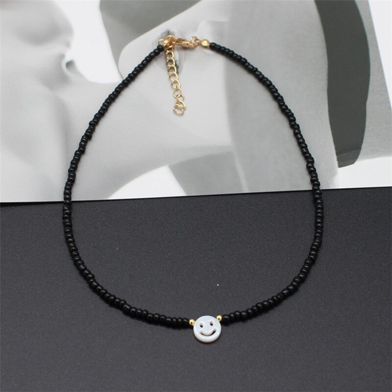 Natural Freshwater Shell Round White Smiley Rainbow Beaded Choker Necklace For Women Chain Jewelry Accessories: 15
