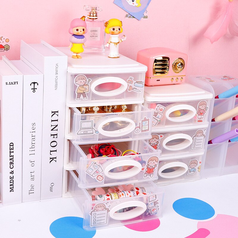 Yisuremia Transparent Desktop Organizer 2/3/4 Layers Plastic Makeups Pens Desk Storage Box School Stationery Holder