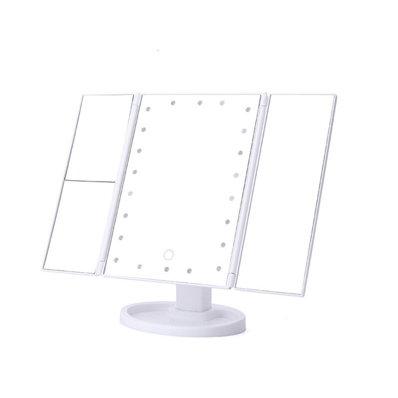 Led Touch Induction MakeupMirror Three Sides Fold Bring Lamp Mirror Desktop Benchtop Mirror Originality Fold Dressing Mirror: white
