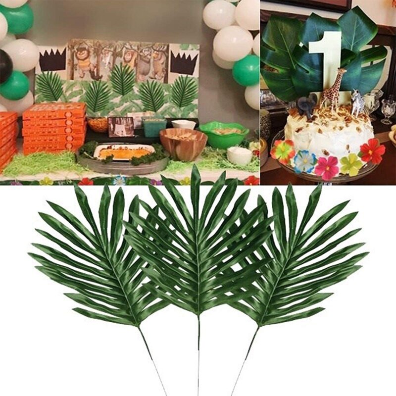 24 stk kunstige palmeblade med stilke tropisk plante kunstige blade safari blade hawaiian luau fest jungle strand fødselsdag deco