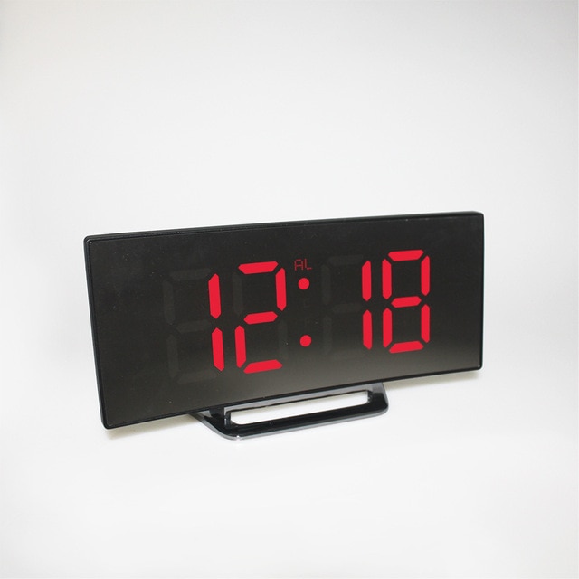 Digital Alarm Clock Green Large Number Display Mirror Curved Dimmable Led Sn Digital Clock For Kids Bedroom Lightweight Sma: Red
