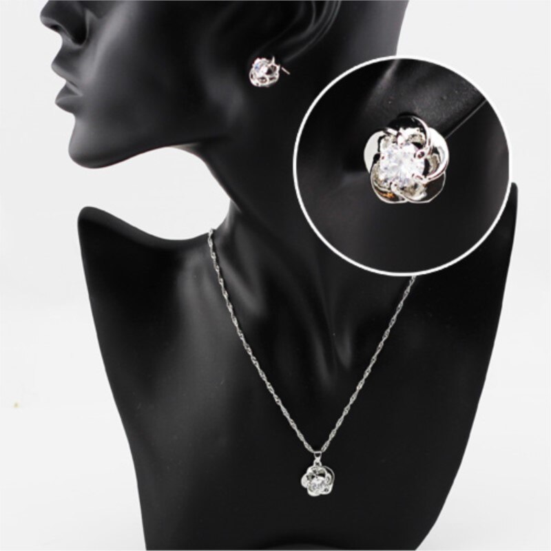 Mooie Wo Bridal Set Niew Brand Sieraden Sets Zirkoon Instellen Bloem Hanger Ketting Oorbellen Sieraden