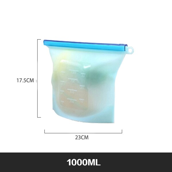 Extra Large 4000ml Silicone Food Saver Bags Reusable Silicone Food Storage Bag Sandwich, Liquid, Snack, Meat, Vegetable: BLUE 1000ML