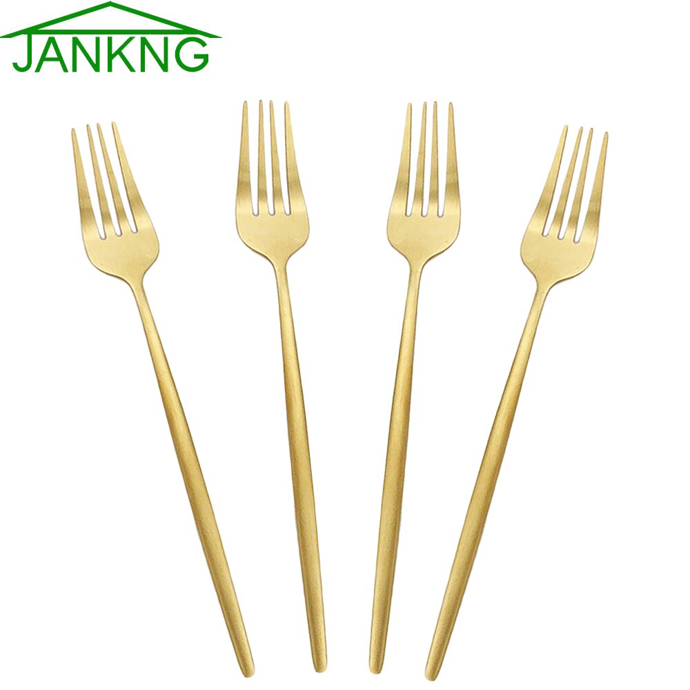 4Pcs Gold Matte Dinner Fork Cutlery 304 Stainless Steel Dinnerware Fork Silverware Kitchen Flatware 7 Color Tableware