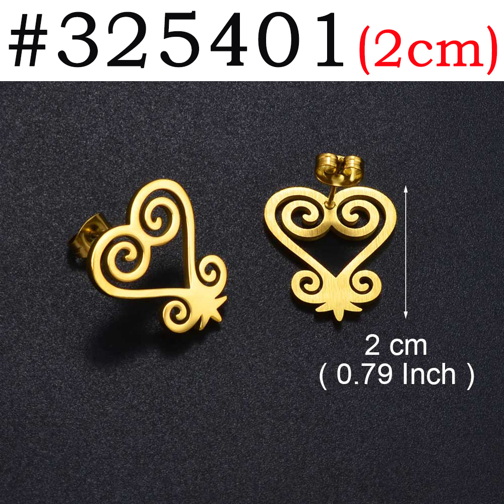 Anniyo African Ancient Cultural Symbol Stud Earrings Stainless Steel Akofena Adinkra Gye Nyame Sankofa Ethnic Jewelry #325101: Rhodium Plated