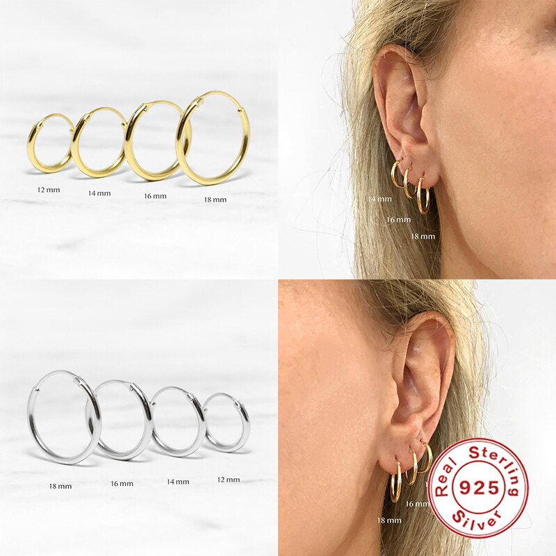 ROXI-Pendientes de aro minimalistas para hombre y mujer, aretes de Plata de Ley 925 con geometría geométrica, Pendientes inusuales, aretes de cartílago